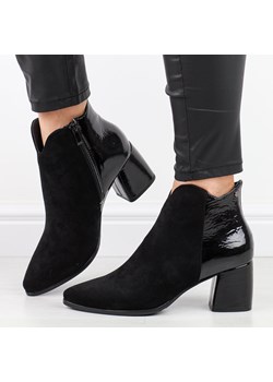 Czarne botki damskie na obcasie M.Daszyński 2025-3 Lakier ze sklepu suzana.pl w kategorii Botki - zdjęcie 187990472