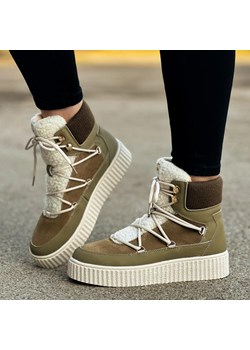 Skórzane zimowe botki damskie na platformie La.Fi 072kh-qn Khaki ze sklepu suzana.pl w kategorii Workery damskie - zdjęcie 187990512