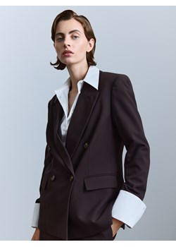 Reserved - Dwurzędowa marynarka - ciemnobrązowy ze sklepu Reserved w kategorii Marynarki damskie - zdjęcie 187993344