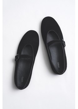 Estro: Czarne baleriny damskie ze sprzączką z miękkiego weluru naturalnego ze sklepu Estro w kategorii Balerinki - zdjęcie 187994441