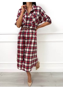 Czerwona Sukienka Midi w Kratę ze sklepu ModnaKiecka.pl w kategorii Sukienki - zdjęcie 187995071