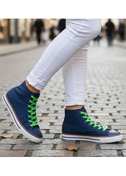 Trampki damskie wysokie materiałowe Granatowe /A2-3 7822 S100/ ze sklepu Pantofelek24.pl w kategorii Trampki damskie - zdjęcie 187995540