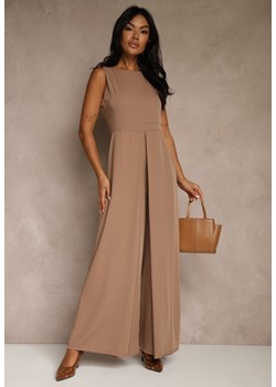 Ciemnobeżowy Taliowany Kombinezon Ozdobiony Zakładkami Berinola ze sklepu renee.pl w kategorii Kombinezony damskie - zdjęcie 187996114