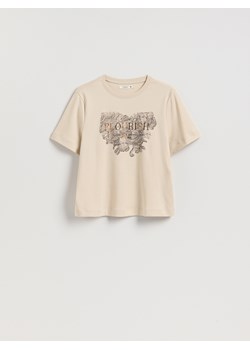 Reserved - Bawełniany t-shirt z nadrukiem - beżowy ze sklepu Reserved w kategorii Bluzki damskie - zdjęcie 187996222