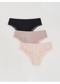 Reserved - Majtki szorty z koronką 3 pack - czarny ze sklepu Reserved w kategorii Majtki damskie - zdjęcie 187996400