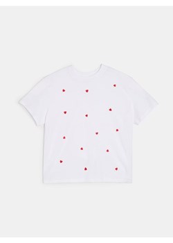 Sinsay - Bawełniana koszulka z krótkim rękawem w serca - kremowy ze sklepu Sinsay w kategorii Bluzki dziewczęce - zdjęcie 187996764