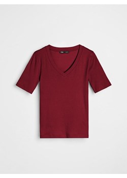 Sinsay - Koszulka z dekoltem V - bordowy ze sklepu Sinsay w kategorii Bluzki damskie - zdjęcie 187996784