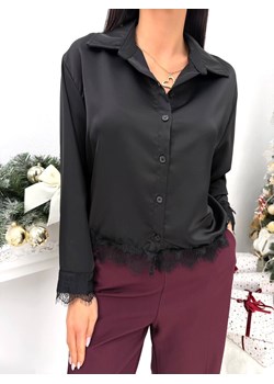 Czarna Satynowa Koszula z Koronką ze sklepu ModnaKiecka.pl w kategorii Koszule damskie - zdjęcie 187996821