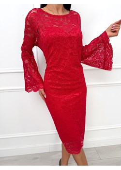 Czerwona Koronkowa Sukienka Plus Size z Rozszerzanymi Rękawami ze sklepu ModnaKiecka.pl w kategorii Sukienki - zdjęcie 187996833