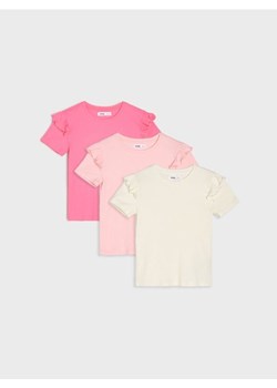 Sinsay - Bawełniana koszulka z ozdobnymi falbankami 3 pack - wielobarwny ze sklepu Sinsay w kategorii Bluzki dziewczęce - zdjęcie 187999831