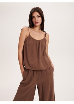 Reserved - Bawełniany top - brązowy ze sklepu Reserved w kategorii Bluzki damskie - zdjęcie 188001042