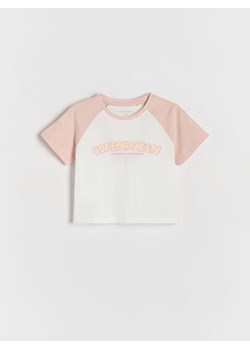 Reserved - Bawełniany t-shirt z aplikacją - złamana biel ze sklepu Reserved w kategorii Bluzki dziewczęce - zdjęcie 188001514