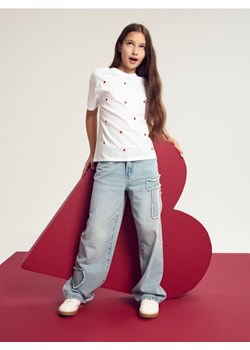 Sinsay - Bawełniana koszulka z krótkim rękawem w serca - kremowy ze sklepu Sinsay w kategorii Bluzki dziewczęce - zdjęcie 188001911