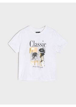 Sinsay - Koszulka z metalicznym nadrukiem - kremowy ze sklepu Sinsay w kategorii Bluzki damskie - zdjęcie 188001920