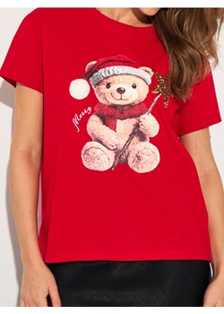 Sinsay - Bawełniana koszulka z nadrukiem świątecznym - czerwony ze sklepu Sinsay w kategorii Bluzki damskie - zdjęcie 188001944