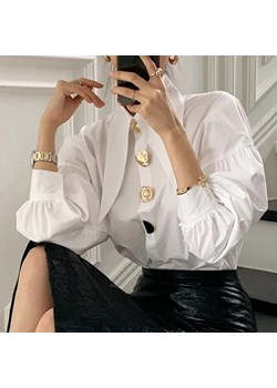 Elegancka damska koszula z ozdobnymi guzikami - Biały S ze sklepu Intimica.pl w kategorii Koszule damskie - zdjęcie 188003990