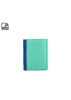 niebiesko-żółto-zielony mały portfel skórzany z wyciaganym etui na wi ze sklepu Słoń Torbalski w kategorii Portfele damskie - zdjęcie 188006242