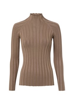 Marie Lund Damska dzianinowa koszulka z długim rękawem Kobiety taupe wypukły wzór tkaniny ze sklepu vangraaf w kategorii Swetry damskie - zdjęcie 188006250