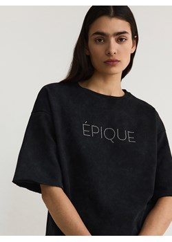 Reserved - Oversizowy t-shirt z napisem - czarny ze sklepu Reserved w kategorii Bluzki damskie - zdjęcie 188007010