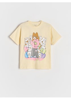 Reserved - Bawełniany t-shirt z nadrukiem - beżowy ze sklepu Reserved w kategorii Bluzki dziewczęce - zdjęcie 188008792