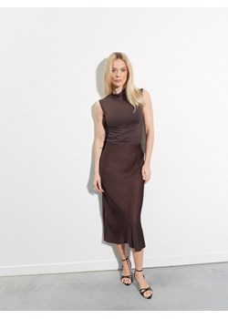 Mohito - Satynowa spódnica midi z wiskozy - ciemnobrązowy ze sklepu Mohito w kategorii Spódnice - zdjęcie 188009842