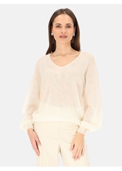 Biały sweter damski moherowy z dekoltem V L’AF Rey ze sklepu Eye For Fashion w kategorii Swetry damskie - zdjęcie 188009904