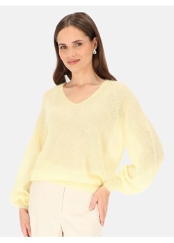 Żółty sweter damski moherowy z dekoltem V L’AF Rey ze sklepu Eye For Fashion w kategorii Swetry damskie - zdjęcie 188009912