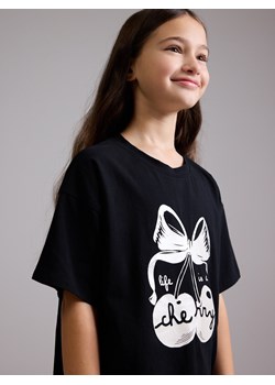 Reserved - T-shirt z nadrukiem - czarny ze sklepu Reserved w kategorii Bluzki dziewczęce - zdjęcie 188010063
