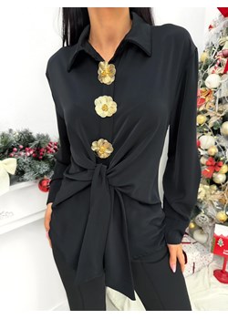 Czarna Satynowa Koszula z Wiązaniem ze sklepu ModnaKiecka.pl w kategorii Koszule damskie - zdjęcie 188016203