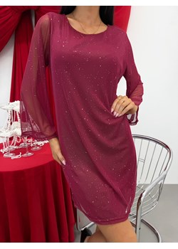 Bordowa Prosta Połyskująca Sukienka z Siateczki ze sklepu ModnaKiecka.pl w kategorii Sukienki - zdjęcie 188016221