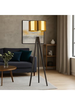Drewniana lampa stojąca na trójnogu ze złotym abażurem HAITI MIRROR ze sklepu Lysne w kategorii Lampy podłogowe - zdjęcie 188016994