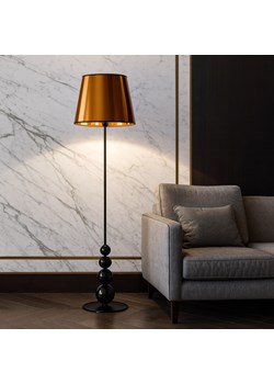 Czarna lampa stojąca LED do salonu LIZBONA MIRROR z miedzianym abażurem ze sklepu Lysne w kategorii Lampy podłogowe - zdjęcie 188017020