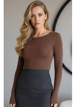 Bluzka z dekoltem w łódkę mokka 3688 Sense, Kolor mokka, Rozmiar S, KLEO ze sklepu Primodo w kategorii Bluzki damskie - zdjęcie 188017594