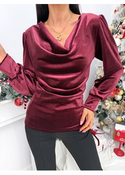 Burgundowa Welurowa Bluzka z Lejącym Dekoltem ze sklepu ModnaKiecka.pl w kategorii Bluzki damskie - zdjęcie 188020661