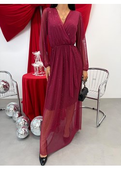 Bordowa Połyskująca Sukienka Maxi z Siateczki ze sklepu ModnaKiecka.pl w kategorii Sukienki - zdjęcie 188020684