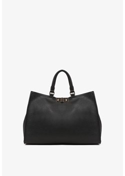 Czarna Duża Torebka Kuferek z Dwoma Rączkami i Metaliczną Klamrą Nalavera ze sklepu born2be.pl w kategorii Torby Shopper bag - zdjęcie 188021051
