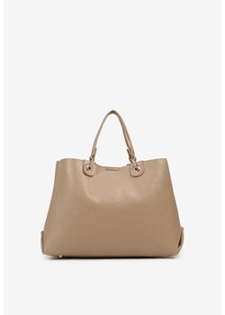Beżowa Dwukomorowa Torebka Typu Shopper Ozdobiona Metalicznymi Aplikacjami Adorrive ze sklepu born2be.pl w kategorii Torby Shopper bag - zdjęcie 188021071