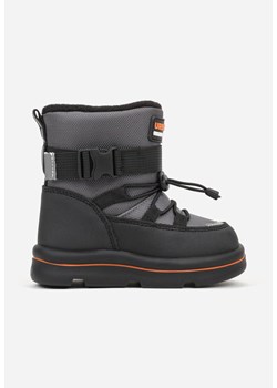 Szare Śniegowce Wodoodporne z Napisem i Paskiem z Klamrą Monariella ze sklepu born2be.pl w kategorii Buty zimowe dziecięce - zdjęcie 188021534