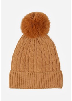 Brązowa Czapka w Warkoczowy Splot z Pomponem Vetisare ze sklepu born2be.pl w kategorii Czapki z daszkiem męskie - zdjęcie 188021651