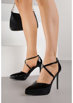 Czarne Szpilki z Paseczkami i Ozdobną Platformą Misterisa ze sklepu born2be.pl w kategorii Czółenka - zdjęcie 188021830