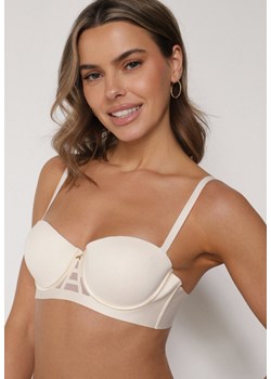 Jasnobeżowy Gładki Biustonosz Balkonetka Dalilin ze sklepu born2be.pl w kategorii Biustonosze - zdjęcie 188022412