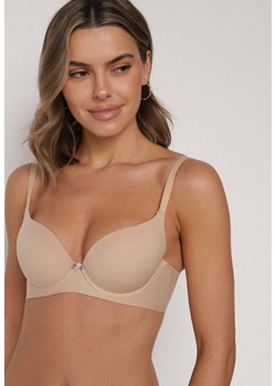 Beżowy Gładki Biustonosz Push-up Halilura ze sklepu born2be.pl w kategorii Biustonosze - zdjęcie 188022440