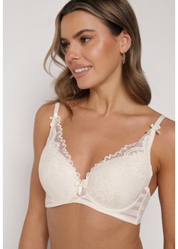 Jasnobeżowy Koronkowy Biustonosz z Ozdobnymi Kokardkami na Ramiączkach Aeleolopei ze sklepu born2be.pl w kategorii Biustonosze - zdjęcie 188022524