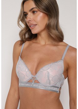 Szaro-Różowy Klasyczny Biustonosz Zdobiony Koronką i Aplikacją Metheis ze sklepu born2be.pl w kategorii Biustonosze - zdjęcie 188022580