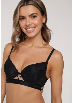 Czarny Klasyczny Biustonosz Zdobiony Koronką i Aplikacją Metheis ze sklepu born2be.pl w kategorii Biustonosze - zdjęcie 188022594