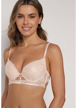 Beżowy Klasyczny Biustonosz Zdobiony Koronką i Aplikacją Metheis ze sklepu born2be.pl w kategorii Biustonosze - zdjęcie 188022601