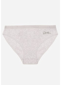 Jasnoszare Majtki Figi z Bawełną i Ozdobnymi Napisami Phioreia ze sklepu born2be.pl w kategorii Majtki damskie - zdjęcie 188022741
