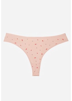 Jasnoróżowe Majtki Stringi z Bawełną w Kwiaty Calylia ze sklepu born2be.pl w kategorii Majtki damskie - zdjęcie 188022764