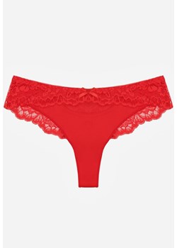 Czerwone Majtki Typu Stringi z Koronką Nedareanes ze sklepu born2be.pl w kategorii Majtki damskie - zdjęcie 188022790