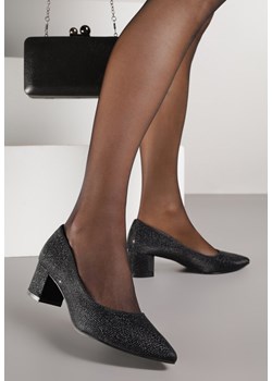 Czarne Klasyczne Czółenka na Niskim Słupku Zdobione Brokatem Sewnaia ze sklepu born2be.pl w kategorii Czółenka - zdjęcie 188022921